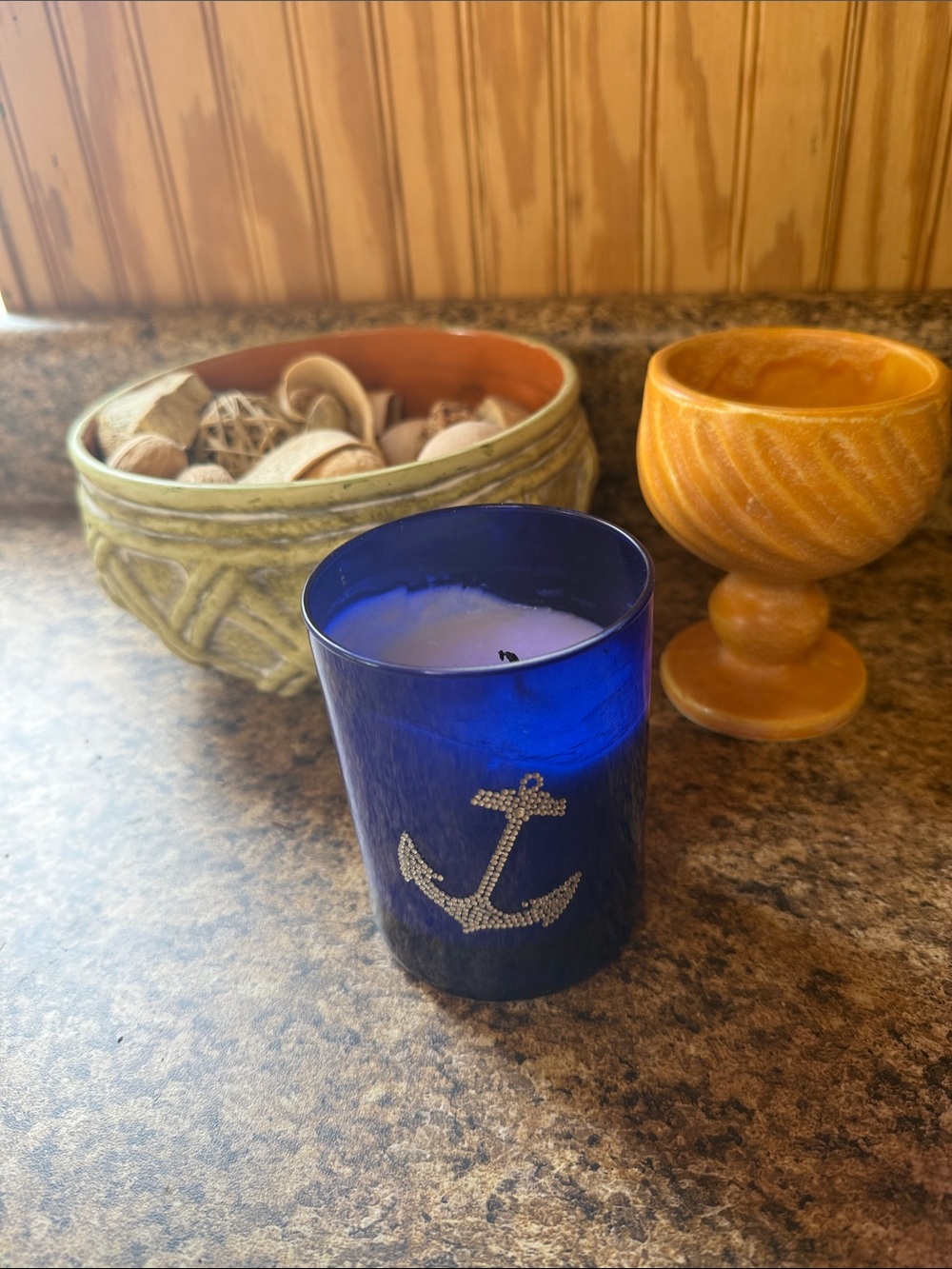 Blue Anchor Glass Candle - Coastal Decorative Candle